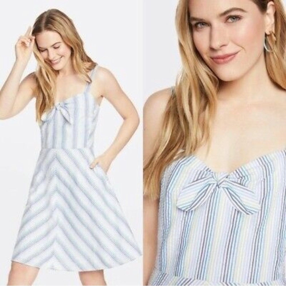 Draper James | Stripe Seersucker Dress | Summer Bow | Womens 6 | Pockets